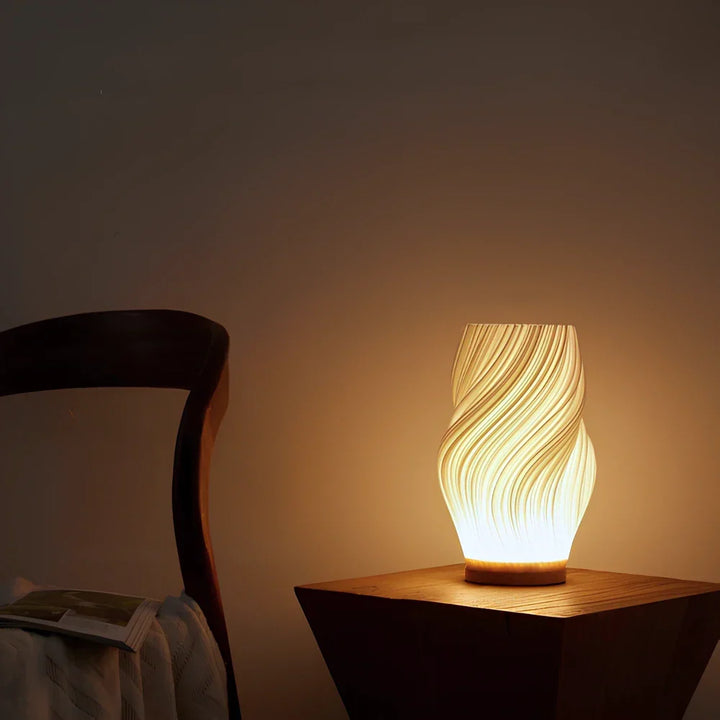 Wave Shade Table Lamp Metal &amp; Wood Base 20.5–30 cm | 3-Step Dimmable, USB-Powered | Warm &amp; Natural White Light 5
