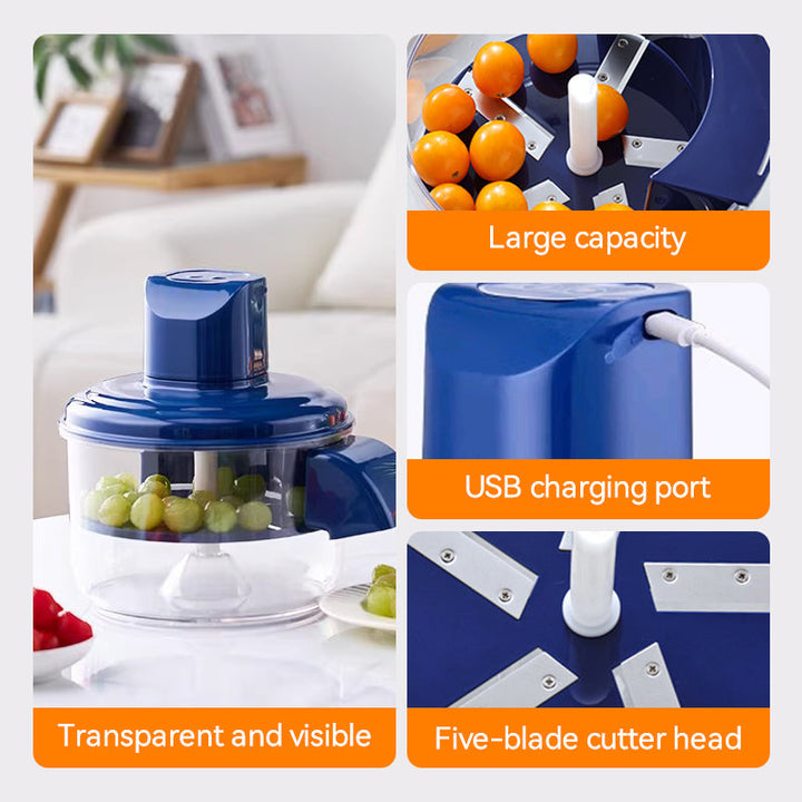 5-Blade Electric Food Chopper USB Rechargeable Transparent Bowl 10