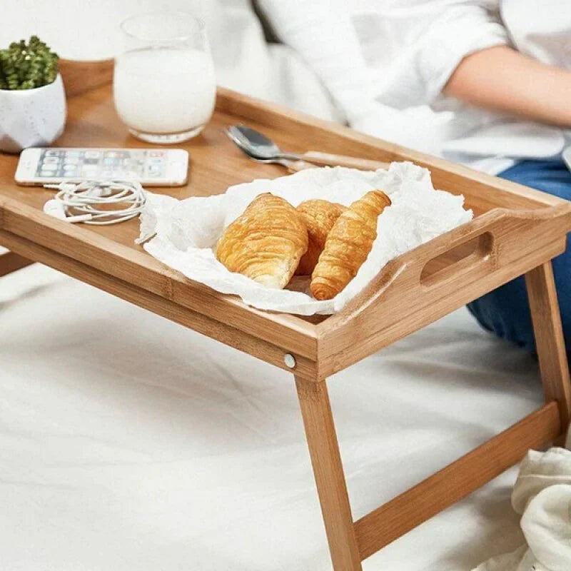 Bamboo Folding Bed Tray Table | Folding Legs for Compact Storage | Moisture Resistant Finish for Easy Daily Cleanup 2