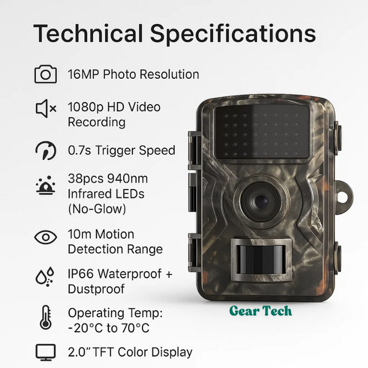 Wildlife Trail Camera Night Vision 16MP 1080p IP66 3