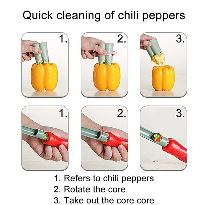 2-In-1 Fruit and Pepper Corer, ABS | Green, Two-Piece Snap Design | Removes Cores and Seeds Without Damaging the Flesh 2