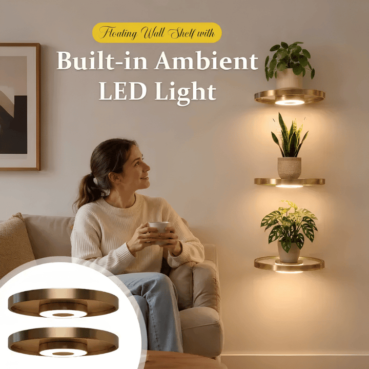 Round Floating Wall Shelf LED Light Rechargeable USB 3