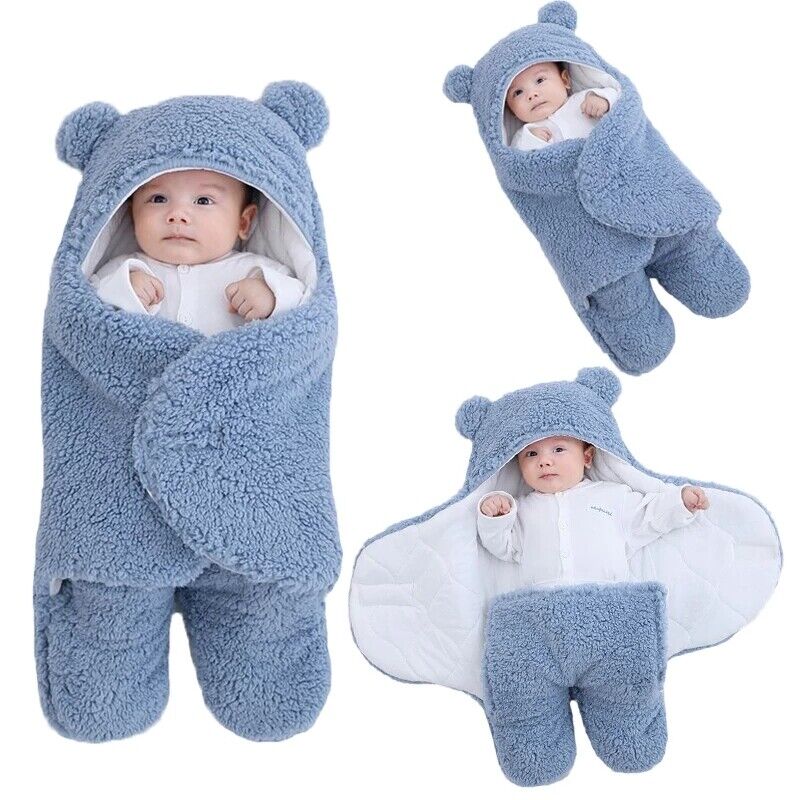 Baby Swaddle Blanket Fleece | Hooded Wrap with Inner Arm Mitts | Soft Cotton-Lined Sleeping Bag for Newborns 0-6 Months 2