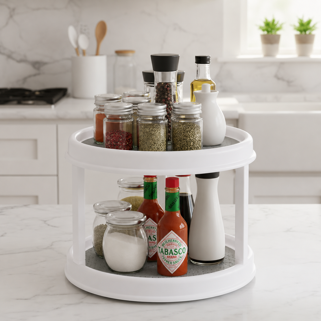 2 Tier Rotating Spice Rack Organizer 360 Degree Kitchen Storage 1