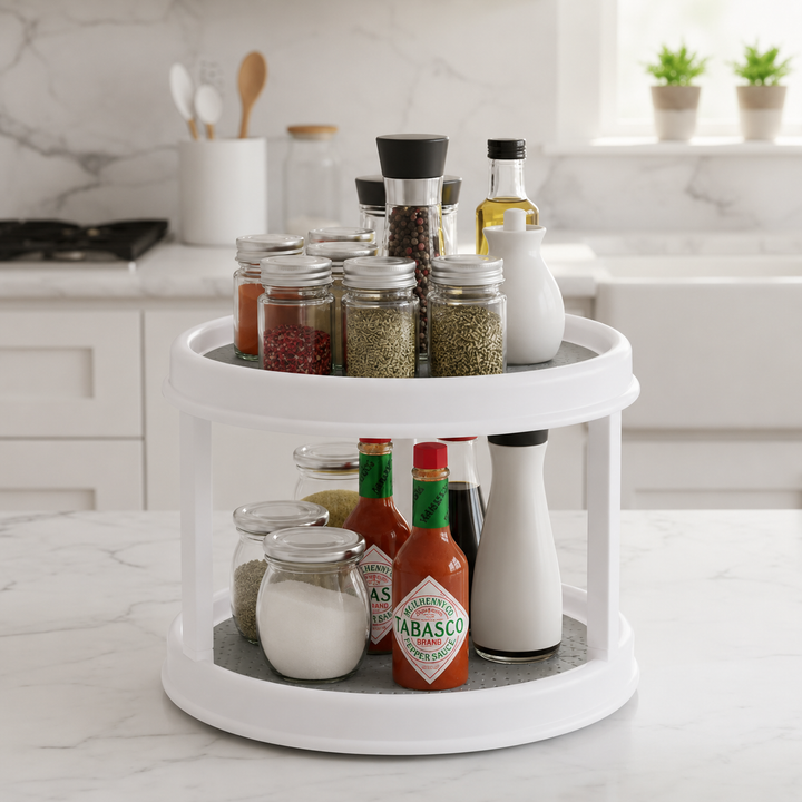 2 Tier Rotating Spice Rack Organizer 360 Degree Kitchen Storage 1
