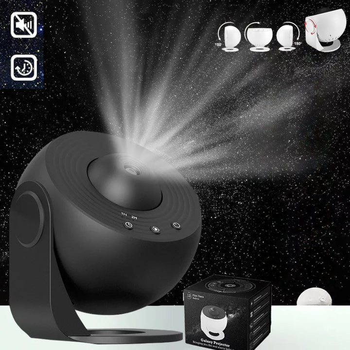 Star Projector Light 360° Rotation | 12 HD Film Discs, Adjustable Colours | Quiet LED with Timer, Black or White 12