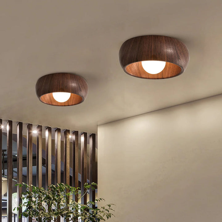 Wooden Ceiling Lamp with Integrated LED | Warm White Glow for Bedrooms, Dining Rooms &amp; Hallways | Surface Mounted 5