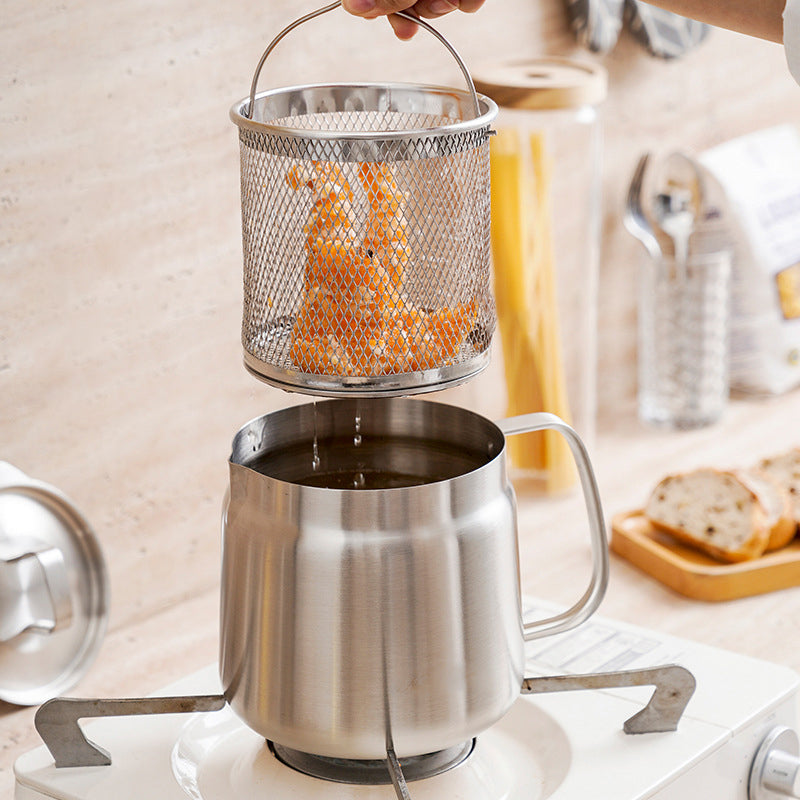 Oil Strainer Pot Stainless Steel | Integrated Filter Net Simplifies Frying and Straining | Reusable Cooking Oil, Less Waste 1