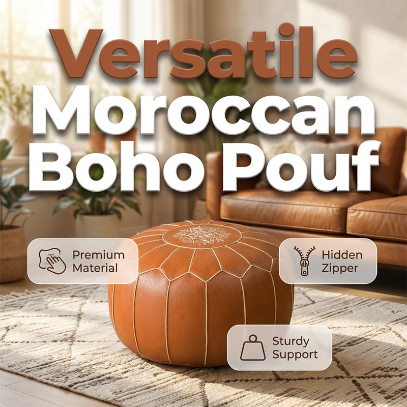 Storage Ottoman Waterproof Embroidered Round Pouf with Side Handle 2