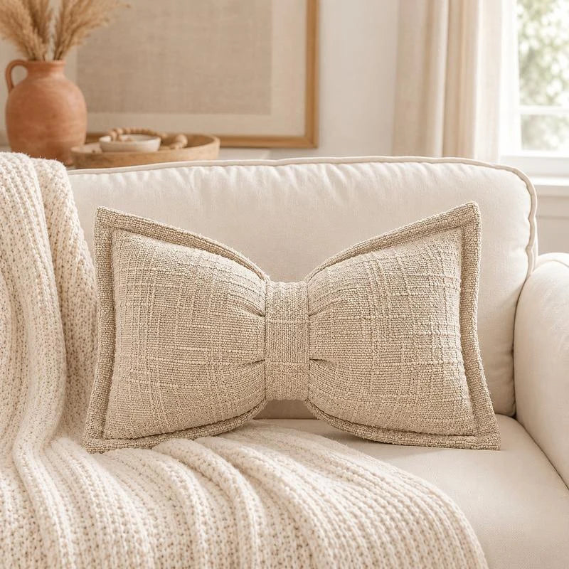 Bow Throw Pillow Shaped Chenille Plush Decorative with Fitted Insert 8