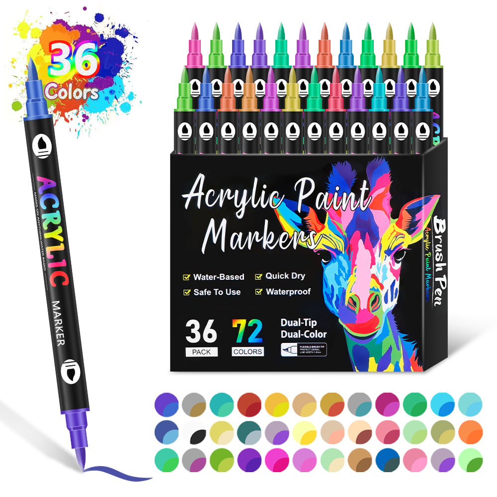 Acrylic Marker Set 36 Double-Sided Markers | 72 Colours, Fine & Broad Tips | Quick-Drying, Smudge-Resistant Ink 1
