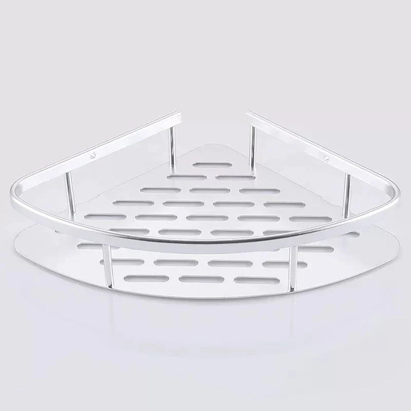 Corner Bathroom Shelf Steel 28 x 36 cm | 2-Tier Silver Sector Design | Rust-Resistant Wall-Mounted Storage Unit 3