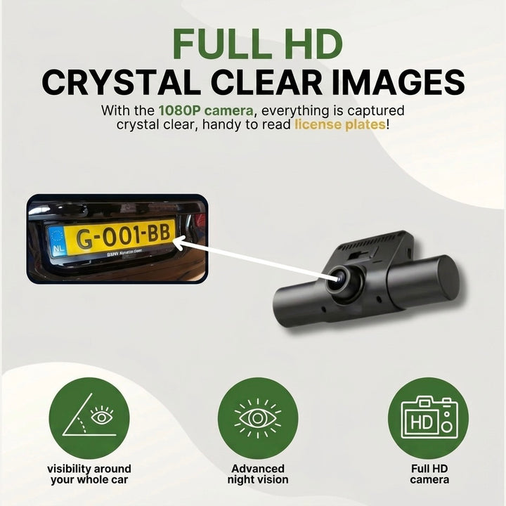 3-Camera Dash Cam | 1080P HD | Front, Rear &amp; Interior | Smart Parking Mode | Night Vision