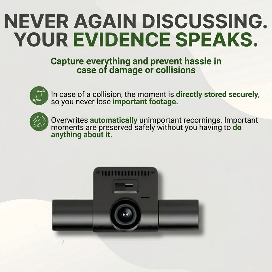 3-Camera Dash Cam | 1080P HD | Front, Rear &amp; Interior | Smart Parking Mode | Night Vision