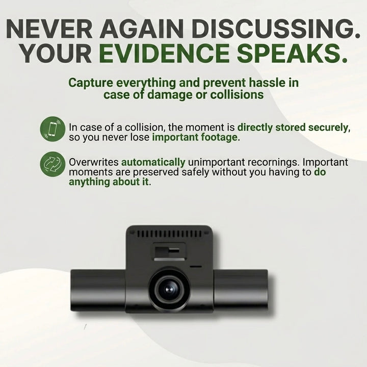 3-Camera Dash Cam | 1080P HD | Front, Rear &amp; Interior | Smart Parking Mode | Night Vision