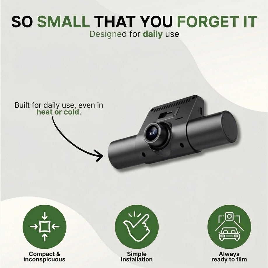 3-Camera Dash Cam | 1080P HD | Front, Rear &amp; Interior | Smart Parking Mode | Night Vision