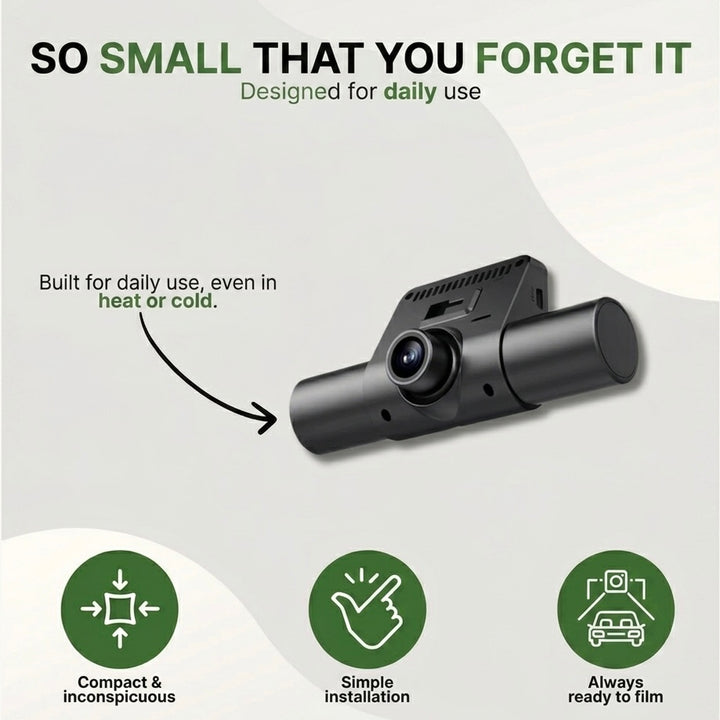 3-Camera Dash Cam | 1080P HD | Front, Rear &amp; Interior | Smart Parking Mode | Night Vision