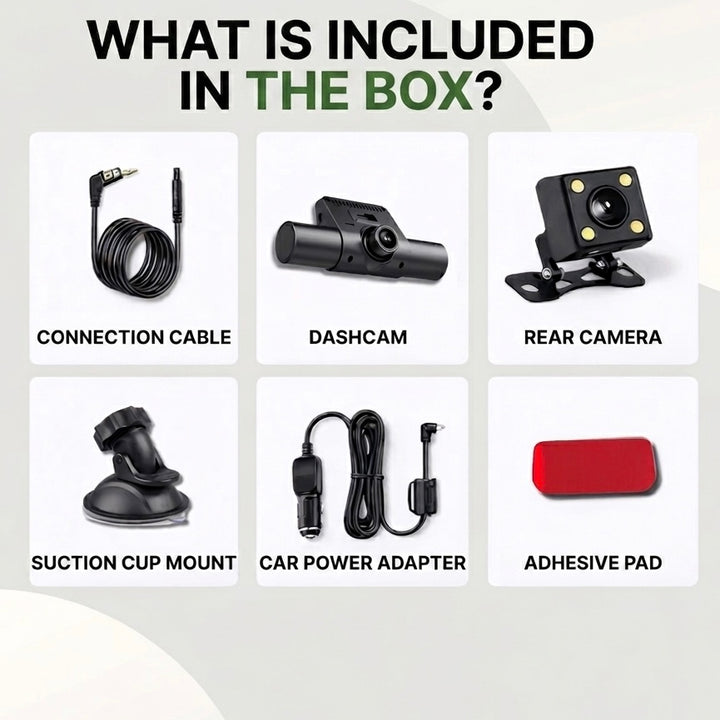 3-Camera Dash Cam | 1080P HD | Front, Rear &amp; Interior | Smart Parking Mode | Night Vision