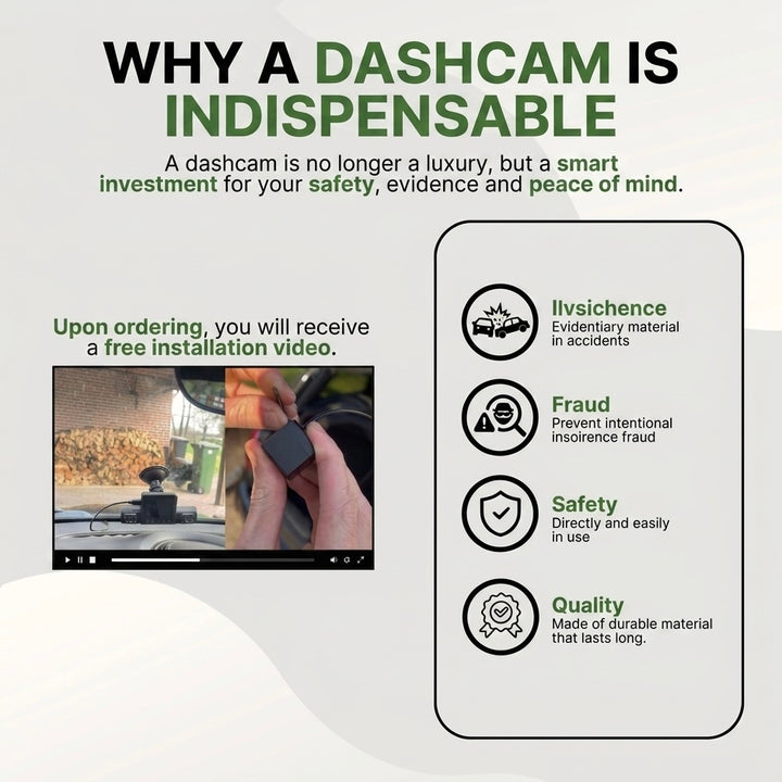 3-Camera Dash Cam | 1080P HD | Front, Rear &amp; Interior | Smart Parking Mode | Night Vision