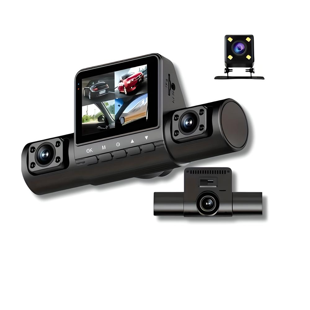 3-Camera Dash Cam | 1080P HD | Front, Rear & Interior | Smart Parking Mode | Night Vision