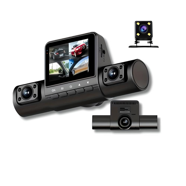 3-Camera Dash Cam | 1080P HD | Front, Rear &amp; Interior | Smart Parking Mode | Night Vision