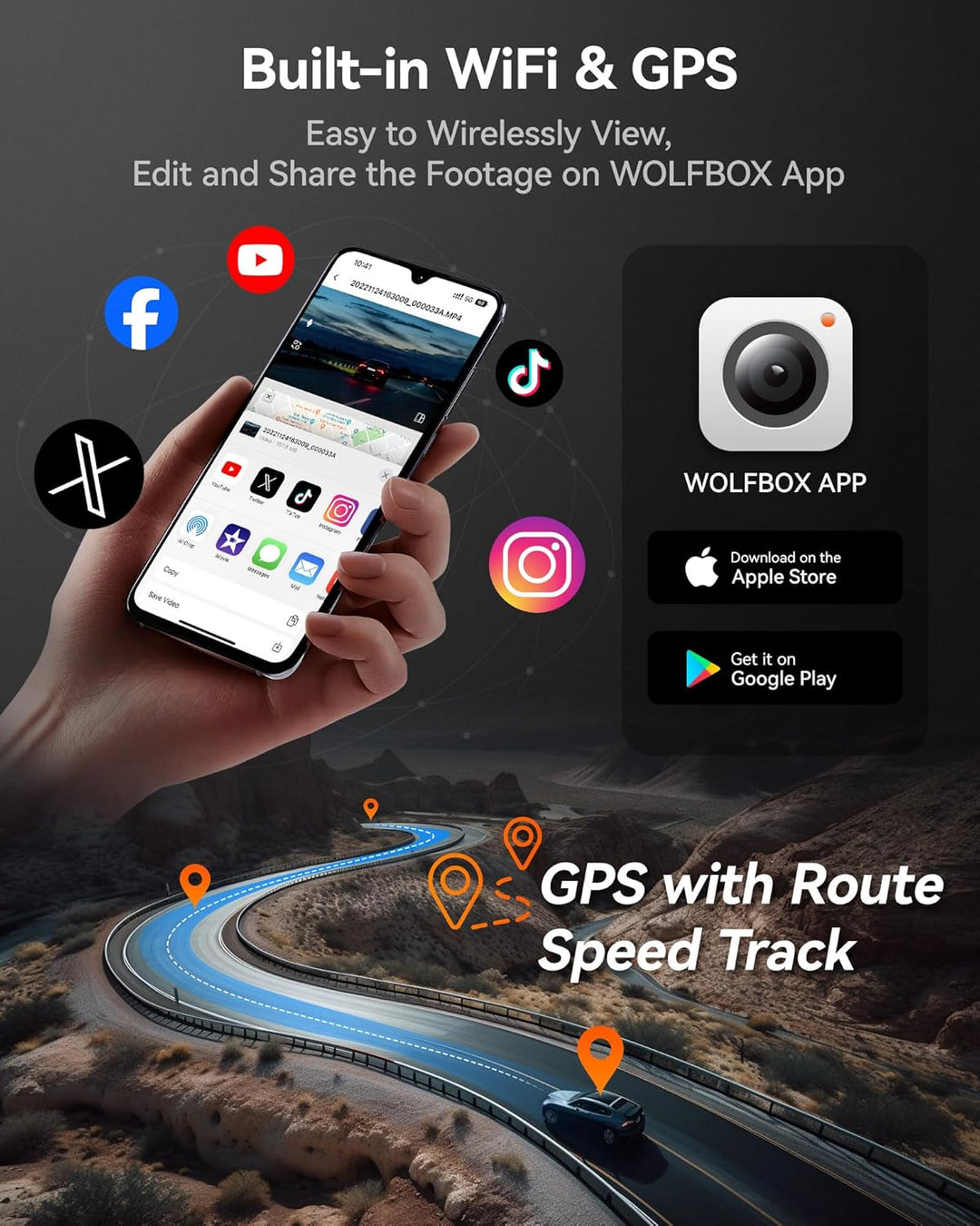 3-Channel Dash Cam | 4K Front | 1080P Rear &amp; Interior | Night Vision | GPS | WiFi | 32GB