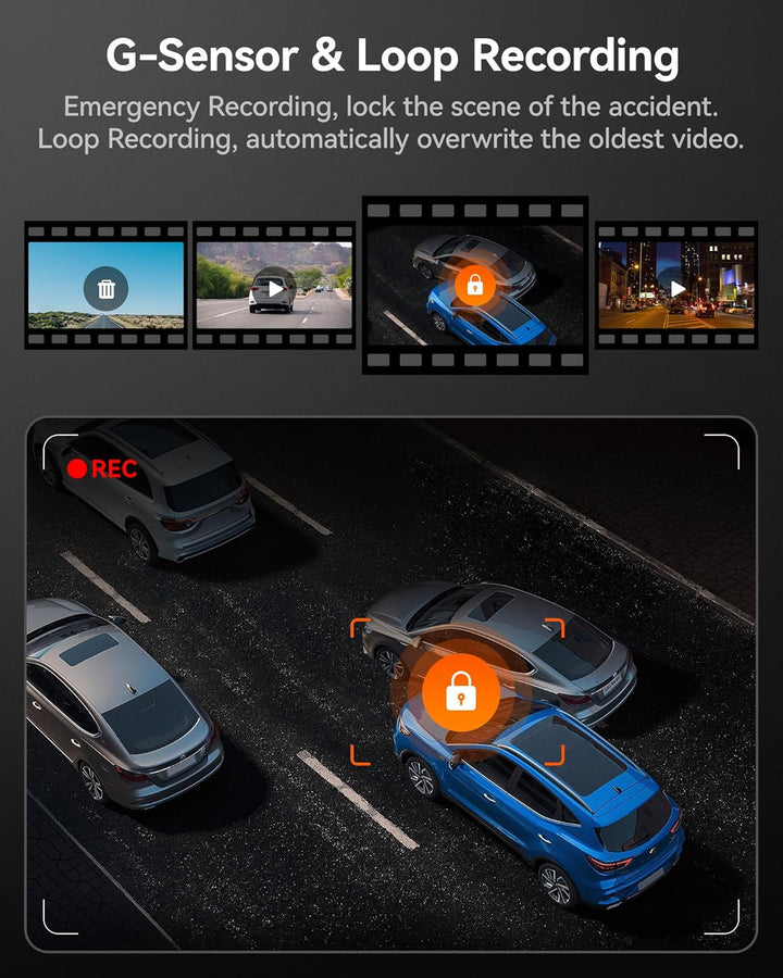 3-Channel Dash Cam | 4K Front | 1080P Rear &amp; Interior | Night Vision | GPS | WiFi | 32GB