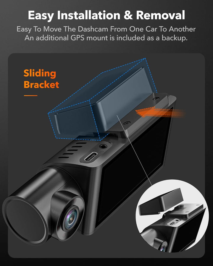 3-Channel Dash Cam | 4K Front | 1080P Rear &amp; Interior | Night Vision | GPS | WiFi | 32GB