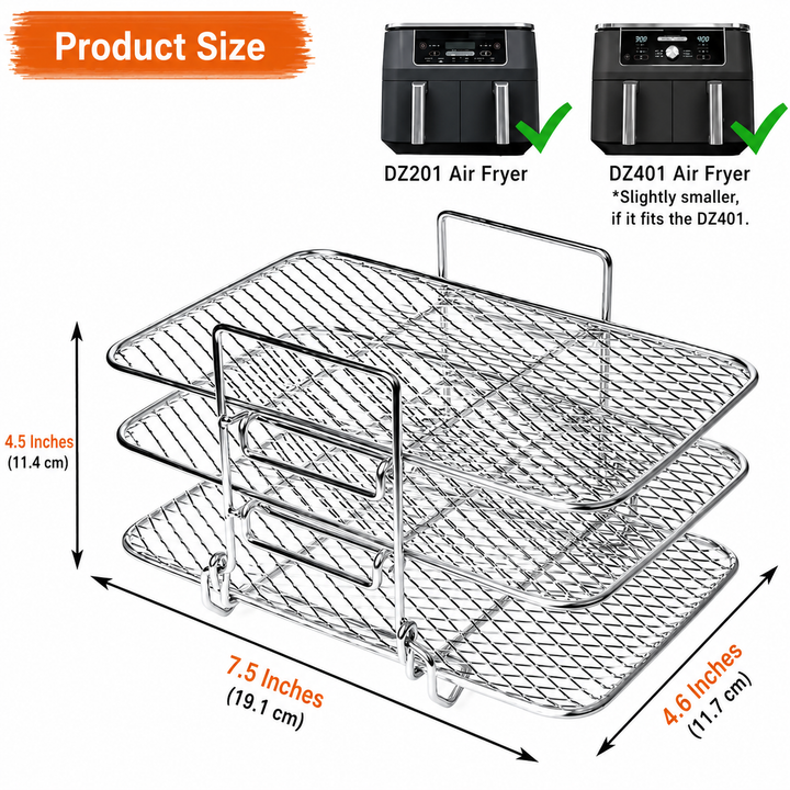 3-Tier Airfryer Insert for Even Cooking | Stainless Steel Rack Set