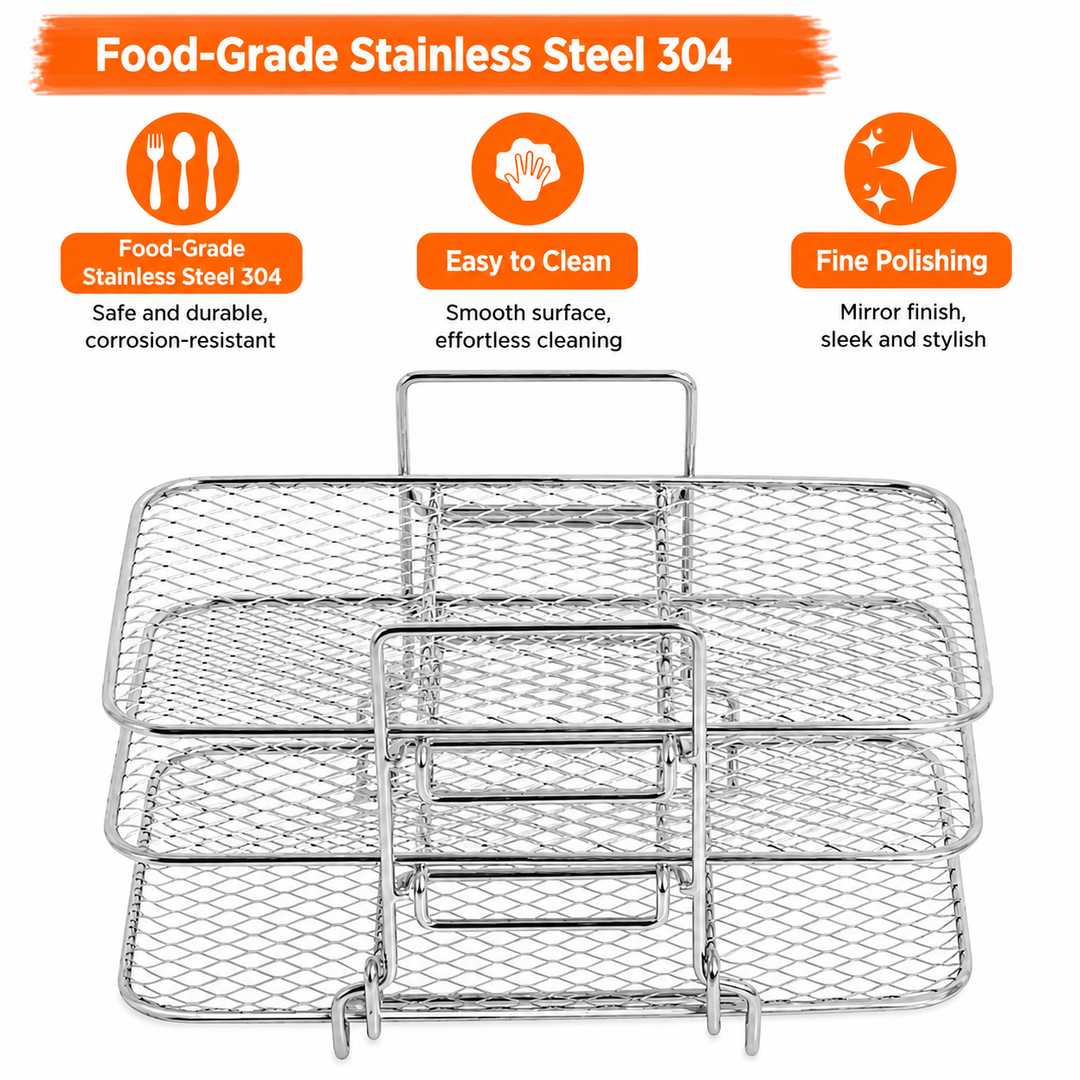 3-Tier Airfryer Insert for Even Cooking | Stainless Steel Rack Set