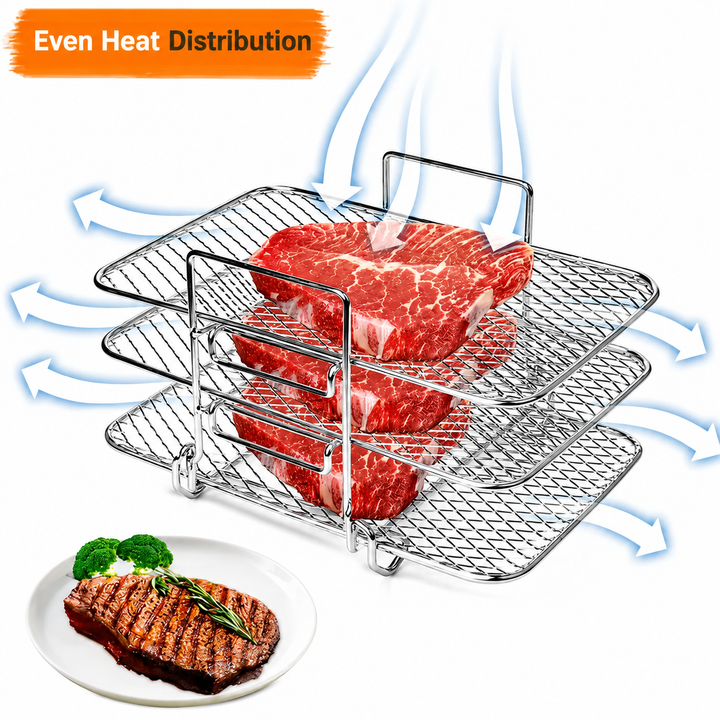 3-Tier Airfryer Insert for Even Cooking | Stainless Steel Rack Set