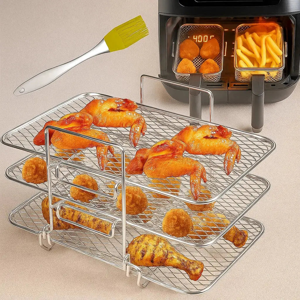 3-Tier Airfryer Insert for Even Cooking | Stainless Steel Rack Set