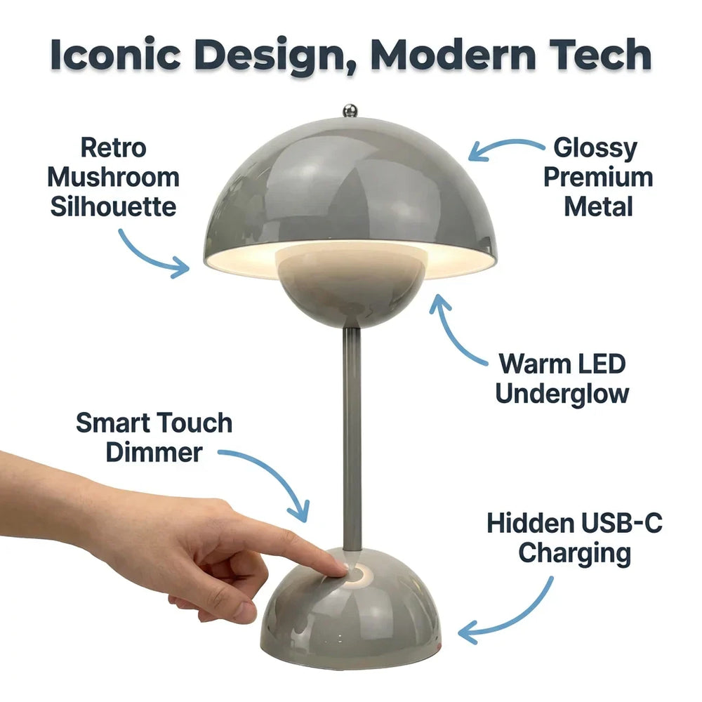 Cordless Touch Table Lamp 25 cm | Retro Style, Touch-Dimming Base | 3 Brightness Levels, Battery-Powered, No Cables 2
