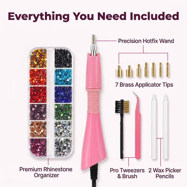 Hotfix Rhinestone Applicator Wand | 7 Interchangeable Tips 0.2-0.7 cm | Fast-Heating Craft Tool for Denim, Leather &amp; Fabric 2