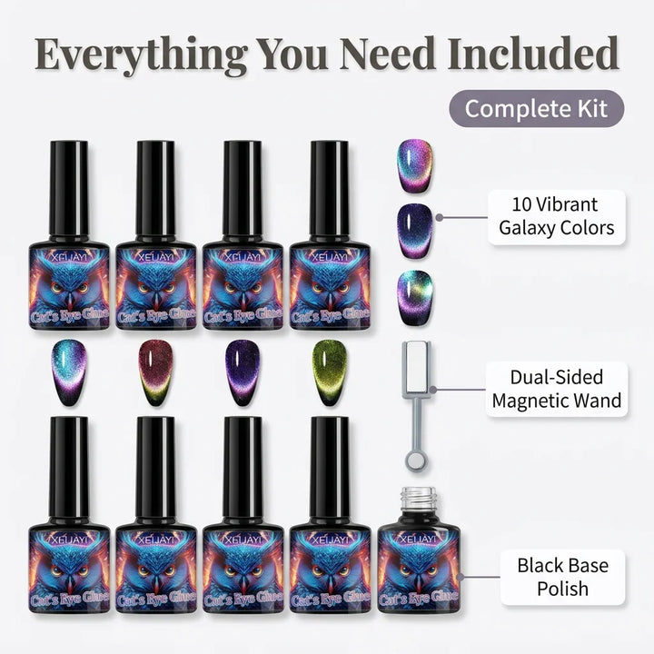 Magnetic Galaxy Nail Polish Kit | 8 Shades, Black Base Coat, Dual-Sided Magnet | Create 9D Salon-Style Nail Art at Home 2