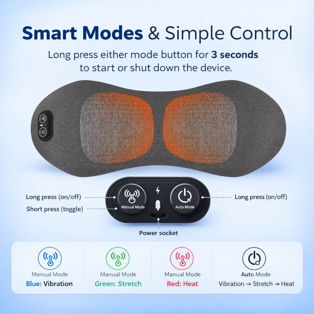 3-in-1 Heated Back Massager | Lumbar Support | Vibration | Heat Function | Electric
