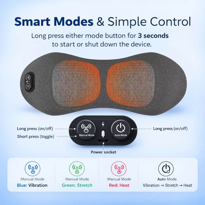 3-in-1 Heated Back Massager | Lumbar Support | Vibration | Heat Function | Electric