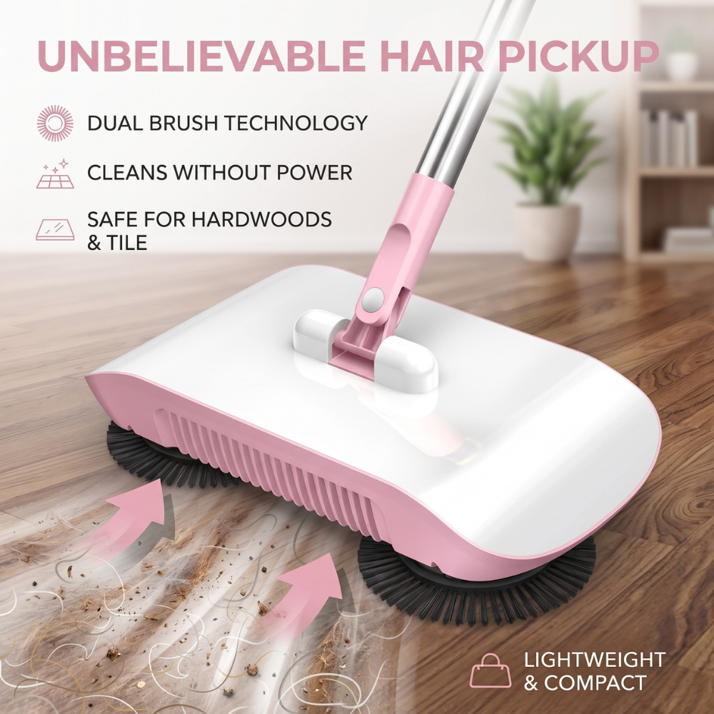 3-in-1 Household Sweeper | Twin Brushes, Manual Push