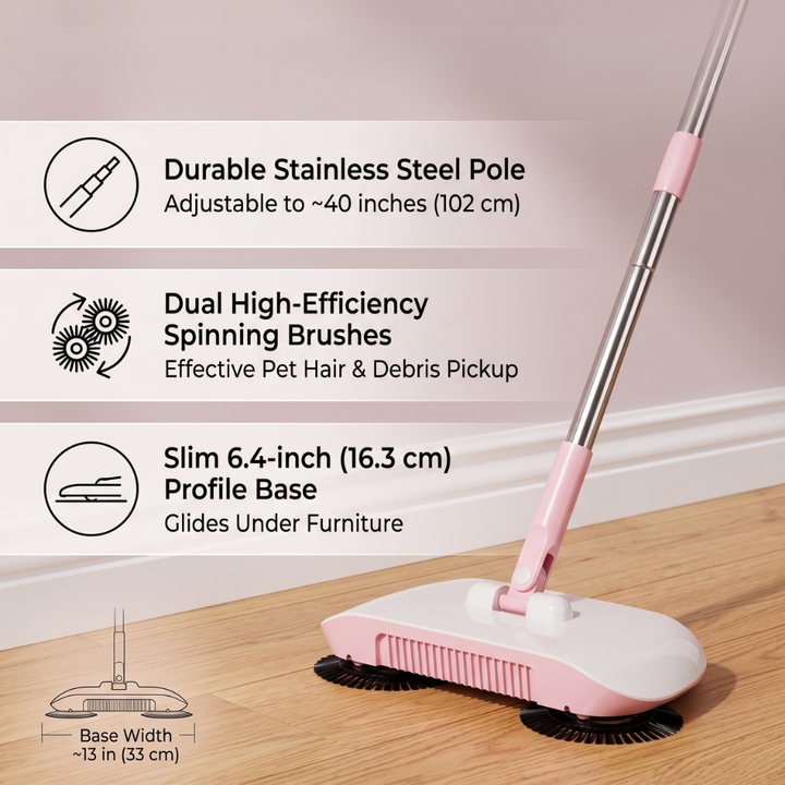 3-in-1 Household Sweeper | Twin Brushes, Manual Push