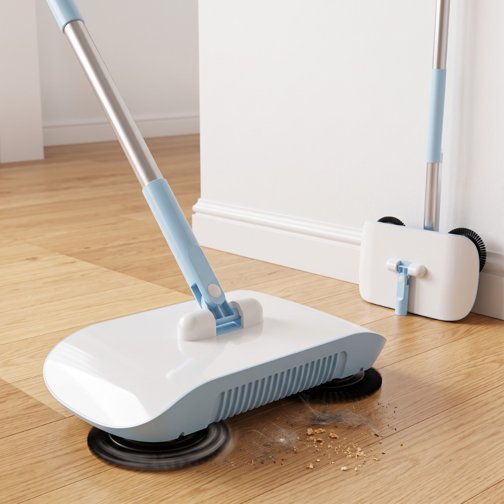3-in-1 Household Sweeper | Twin Brushes, Manual Push