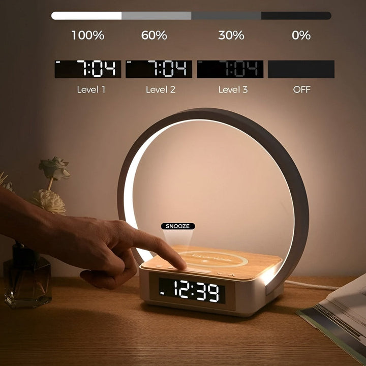 3-in-1 LED Table Lamp with Wireless Qi Charging | Built-In Alarm Clock &amp; Touch Control | Adjustable Brightness Levels