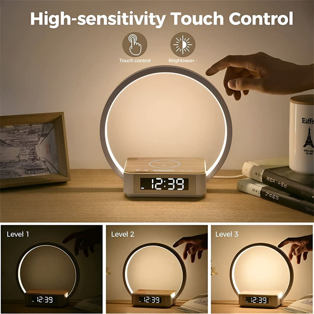 3-in-1 LED Table Lamp with Wireless Qi Charging | Built-In Alarm Clock &amp; Touch Control | Adjustable Brightness Levels