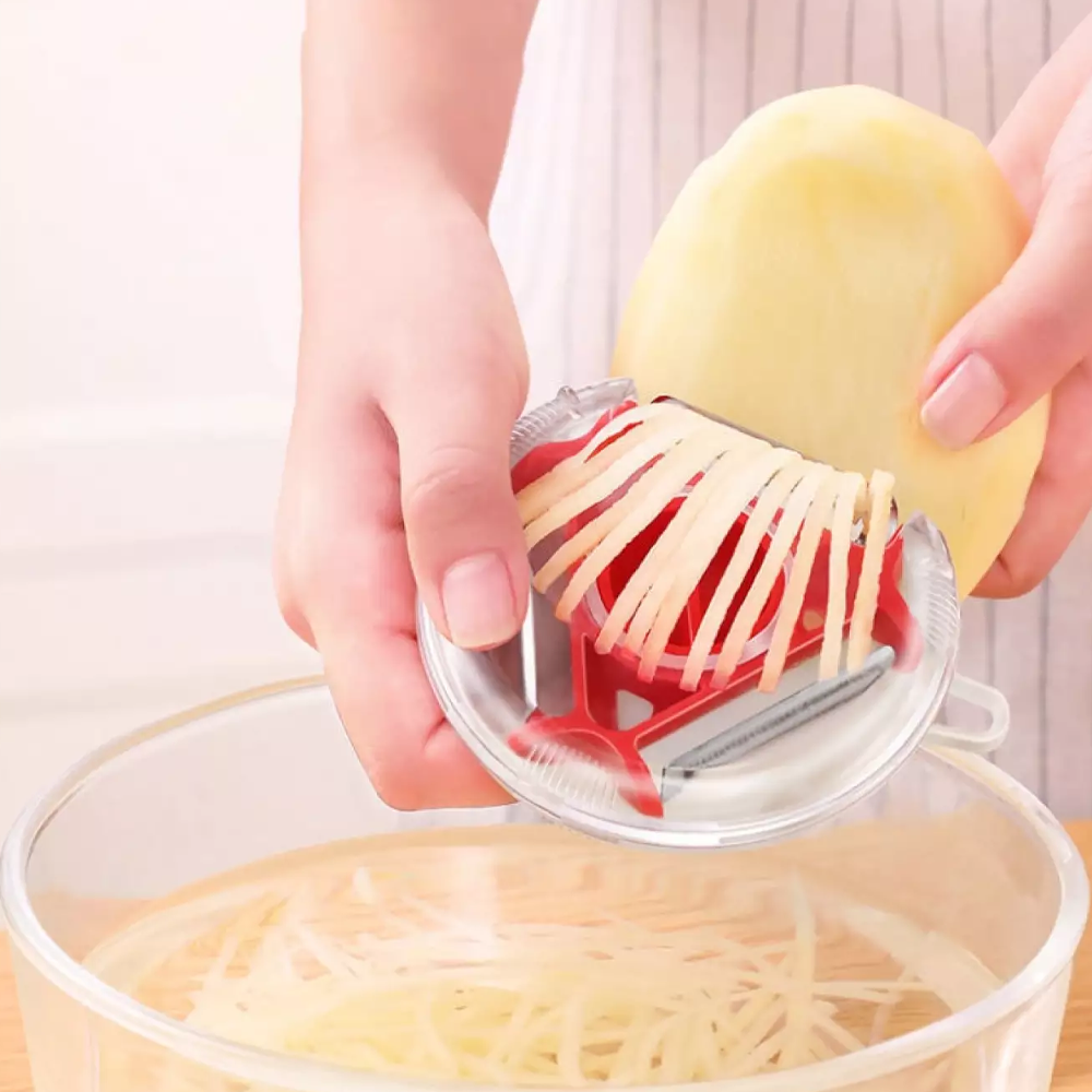 3 in 1 Vegetable Peeler Grater Shredder | Chipper Flat and Serrated Blades | Peels Slices Grates and Shreds Produce