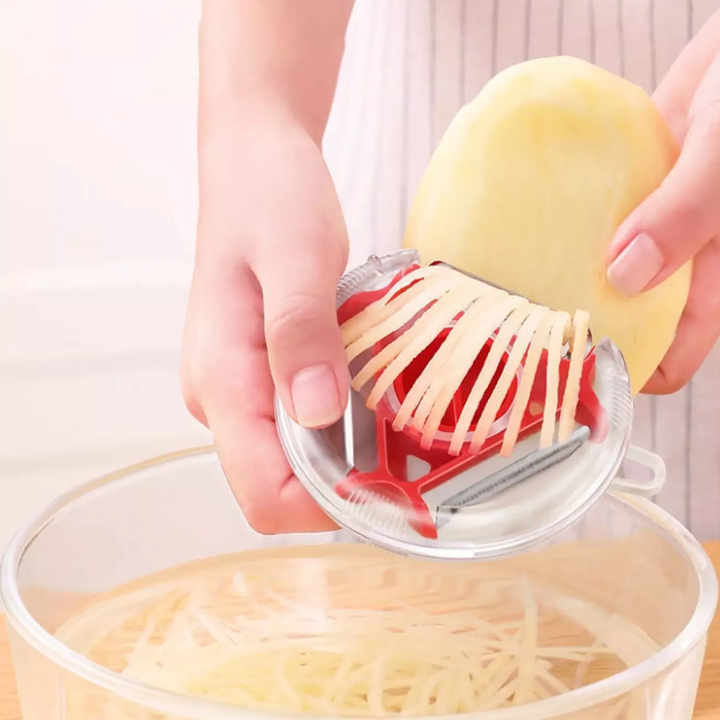 3 in 1 Vegetable Peeler Grater Shredder | Chipper Flat and Serrated Blades | Peels Slices Grates and Shreds Produce