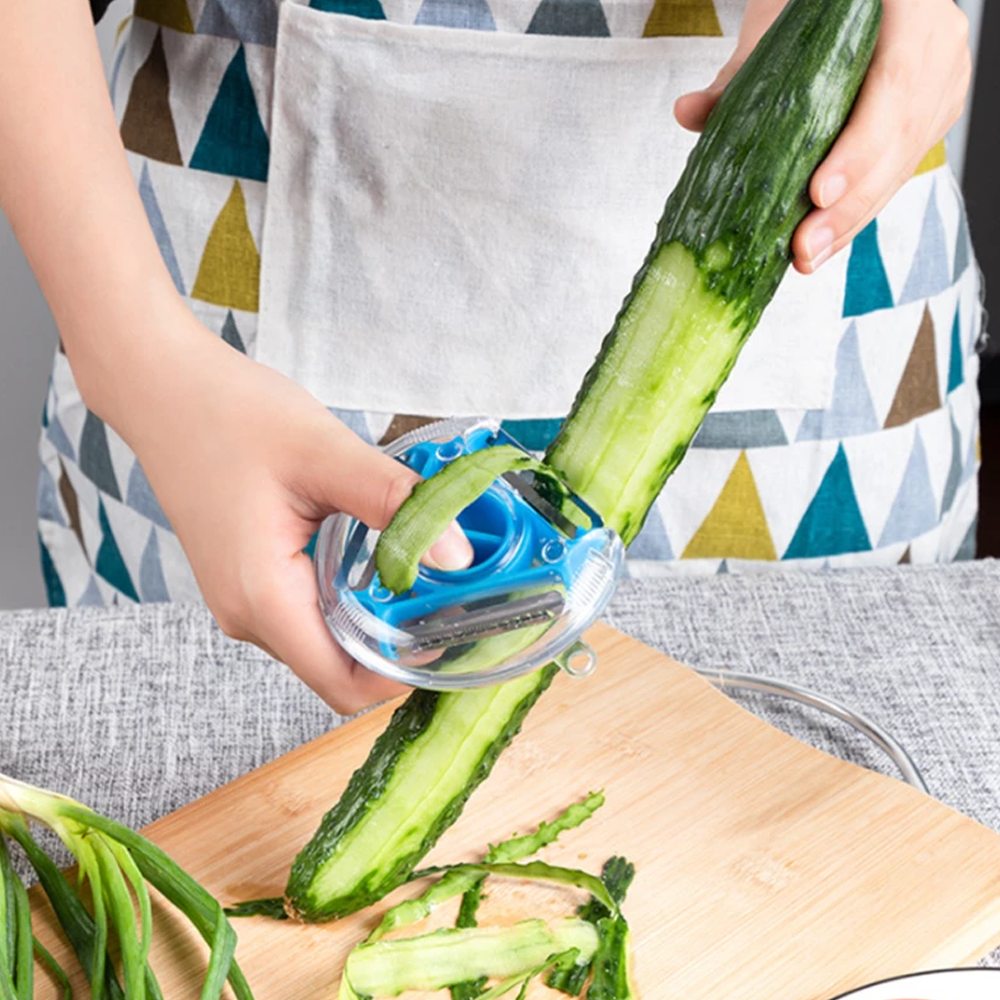 3 in 1 Vegetable Peeler Grater Shredder | Chipper Flat and Serrated Blades | Peels Slices Grates and Shreds Produce