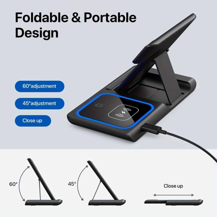 3-in-1 Wireless Charging Station for iPhone, Apple Watch and AirPods | Foldable Magnetic Stand | Charges 3 Devices at Once