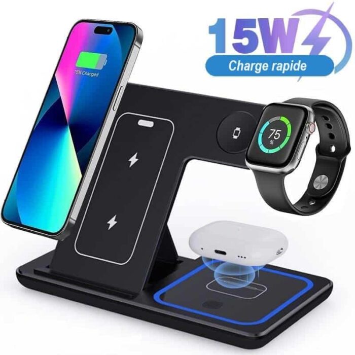 3-in-1 Wireless Charging Station for iPhone, Apple Watch and AirPods | Foldable Magnetic Stand | Charges 3 Devices at Once