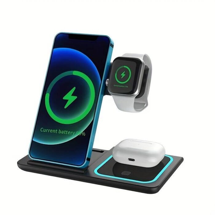 3-in-1 Wireless Charging Station for iPhone, Apple Watch and AirPods | Foldable Magnetic Stand | Charges 3 Devices at Once