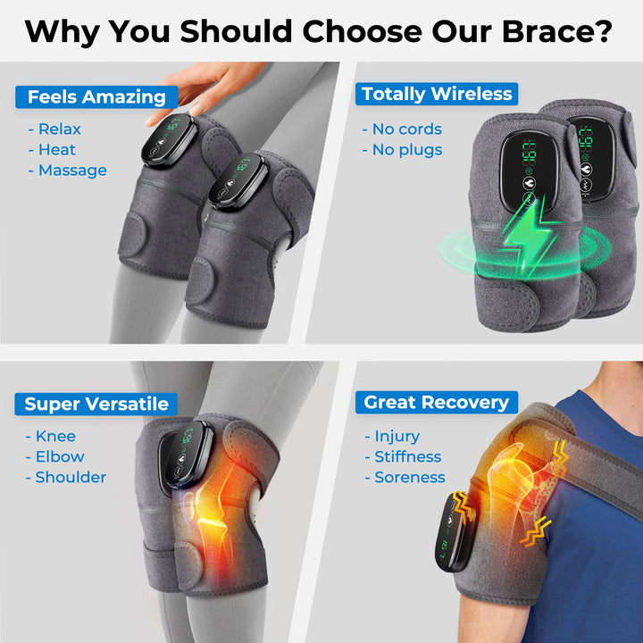 3-in-1 Wireless Heated Massager | Shoulder, Elbow &amp; Knee Relief | Heat &amp; Vibration | Rechargeable