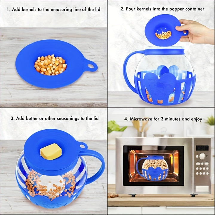 Glass Popcorn Maker, Heat-Resistant Borosilicate, 1.9 Litre Capacity | Red or Blue | Microwave Use, No Oil, Dishwasher Safe 2